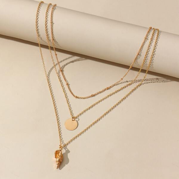 

Disc & Conch Charm Layered Necklace, Gold