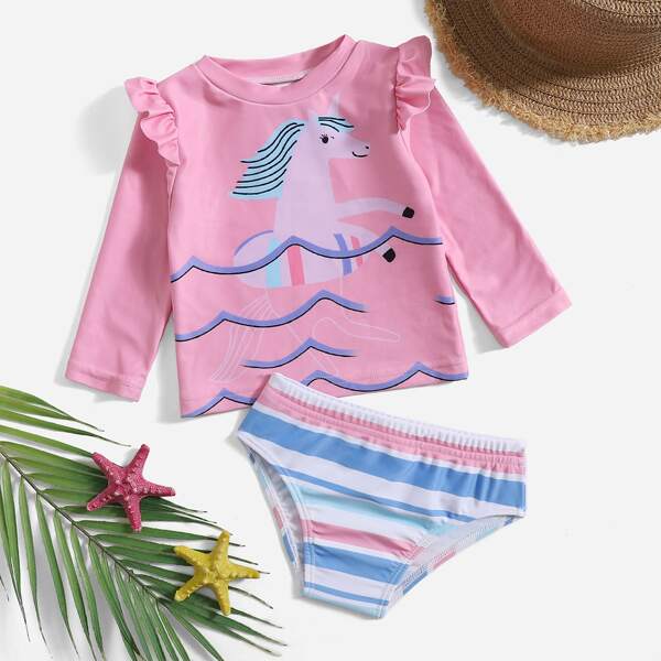 

Baby Girl Unicorn Print Bikini Swimsuit, Multicolor