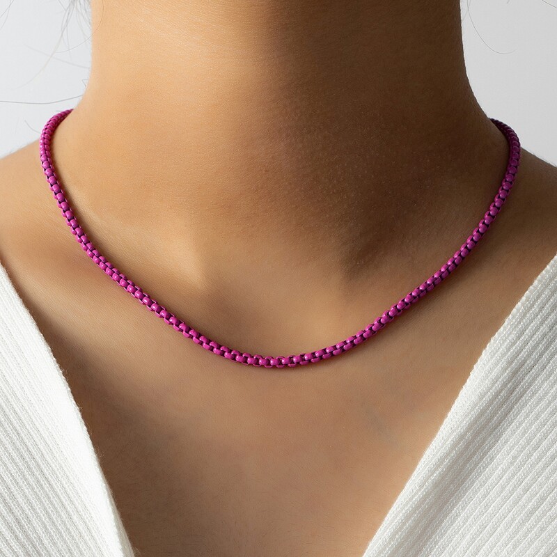 

Minimalist Chain Necklace, Hot pink