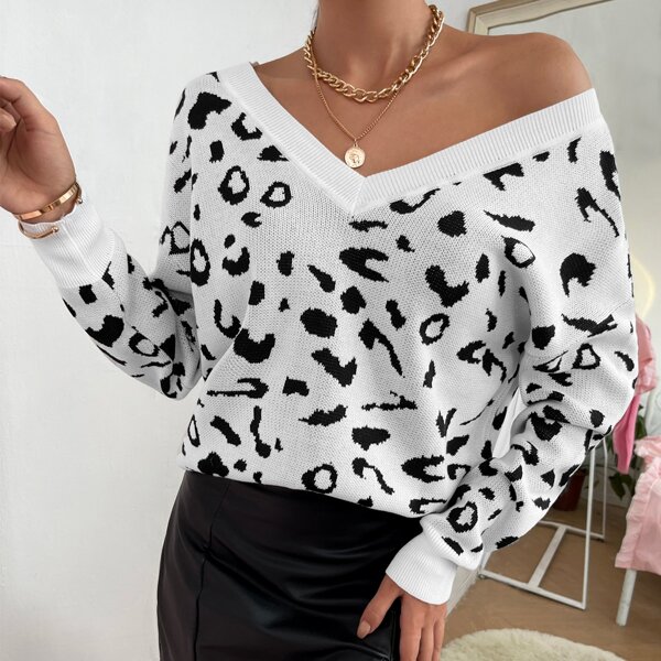 

Graphic Pattern Drop Shoulder Sweater, Black and white