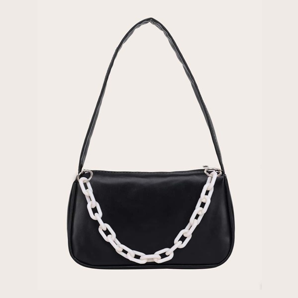 

Girls Chain Decor Baguette Bag, Black