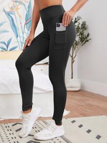 Scrunch Butt Sports Leggings With Phone Pocket - Black - View 2