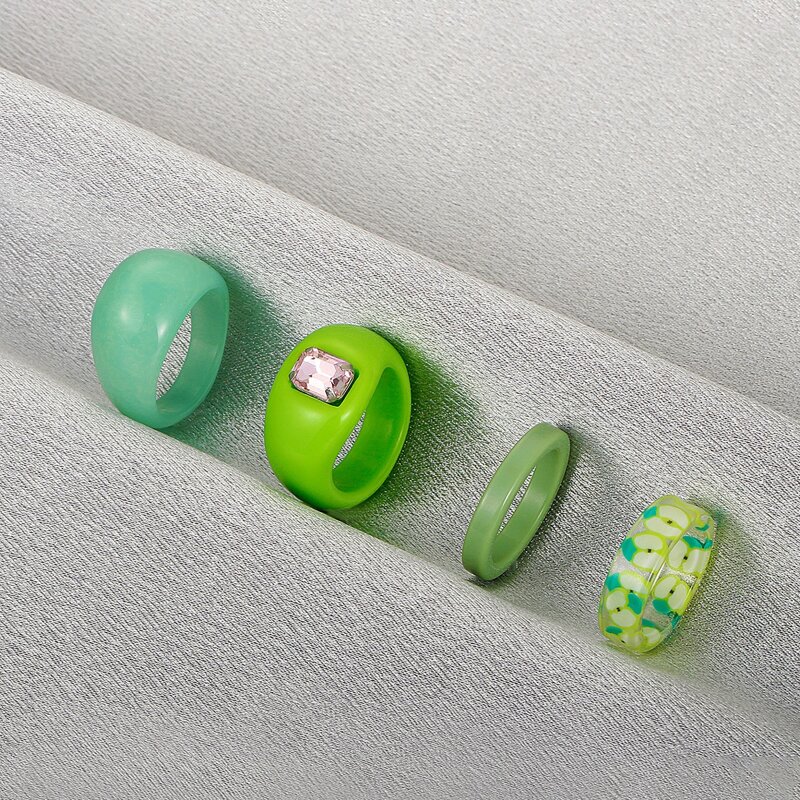 

4pcs Rhinestone Decor Ring, Green