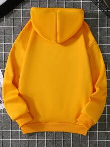 SHEIN LUNE 心形圖案袋鼠口袋抽繩連帽衫 - 黃色 - 查看 2