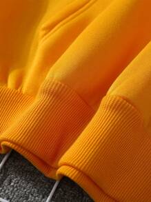 SHEIN LUNE 心形圖案袋鼠口袋抽繩連帽衫 - 黃色 - 查看 4