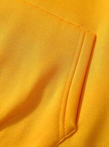 SHEIN LUNE 心形圖案袋鼠口袋抽繩連帽衫 - 黃色 - 查看 6