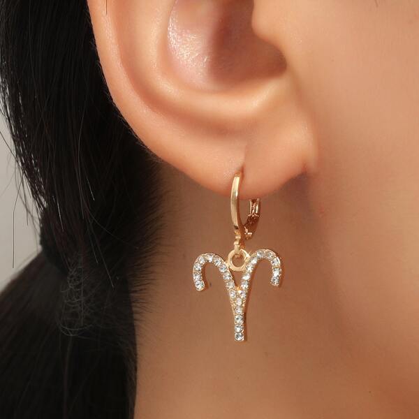 

Rhinestone Decor Constellation Sign Drop Earrings, Gold