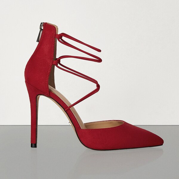 

Back Zipper Stiletto Heeled Pumps, Red