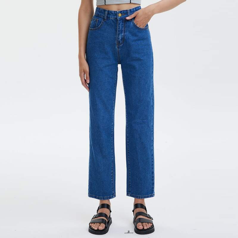 

Floral Embroidery Straight Leg Jeans, Medium wash