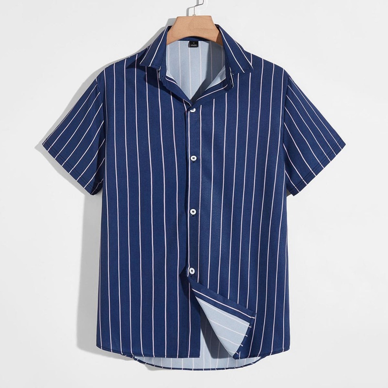 

Guys Striped Button Front Shirt, Blue