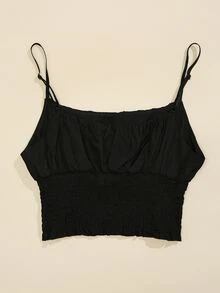 Top de tirantes corto pecho con fruncido bajo fruncido - Negro - Ver 2