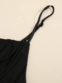 Top de tirantes corto pecho con fruncido bajo fruncido - Negro - Ver 3