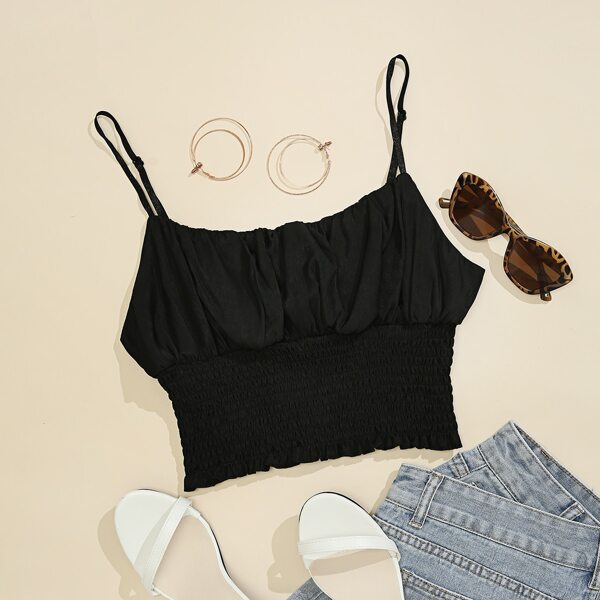 

Plus Ruched Bust Shirred Hem Crop Cami Top, Black