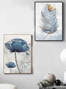 3pcs Flower & Feather Print Unframed Painting - Multicolor - View 3