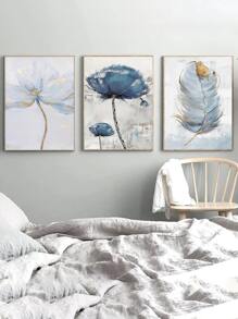 3pcs Flower & Feather Print Unframed Painting - Multicolor - View 4
