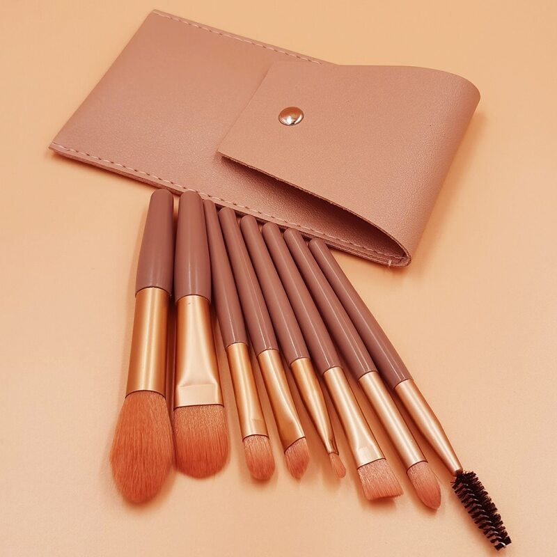 

8pcs Makeup Brush & 1pc Storage Bag, Coral orange