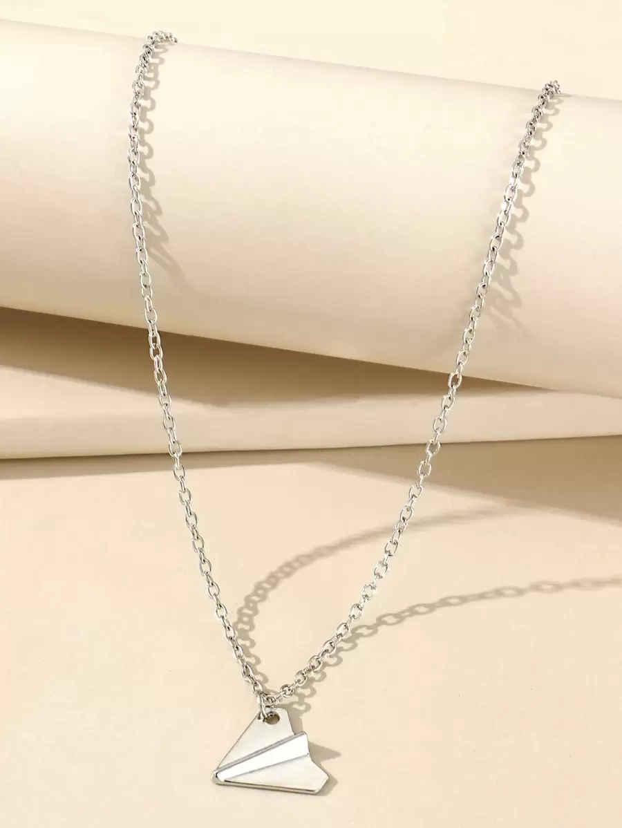Paper Airplane Charm Necklace - Silver - View 1