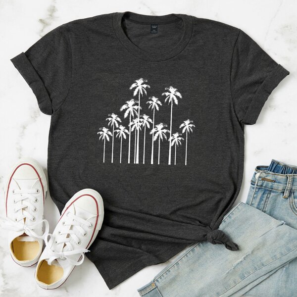 

Plus Palm Tree Print Tee, Dark grey