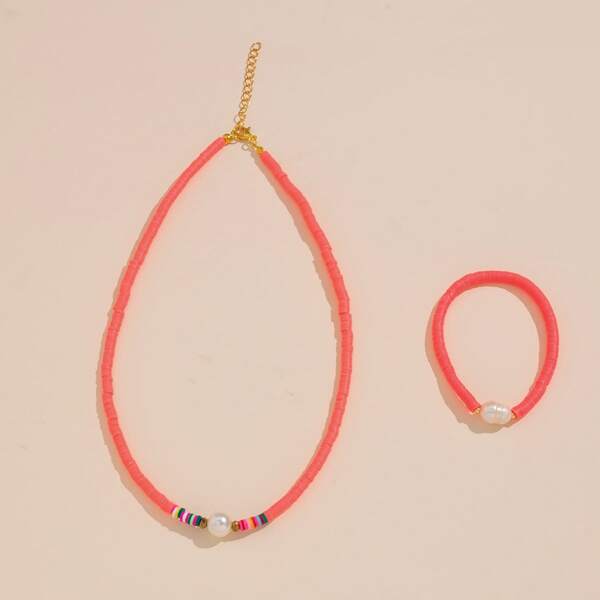 

2pcs Soft Clay Jewelry Set, Hot pink