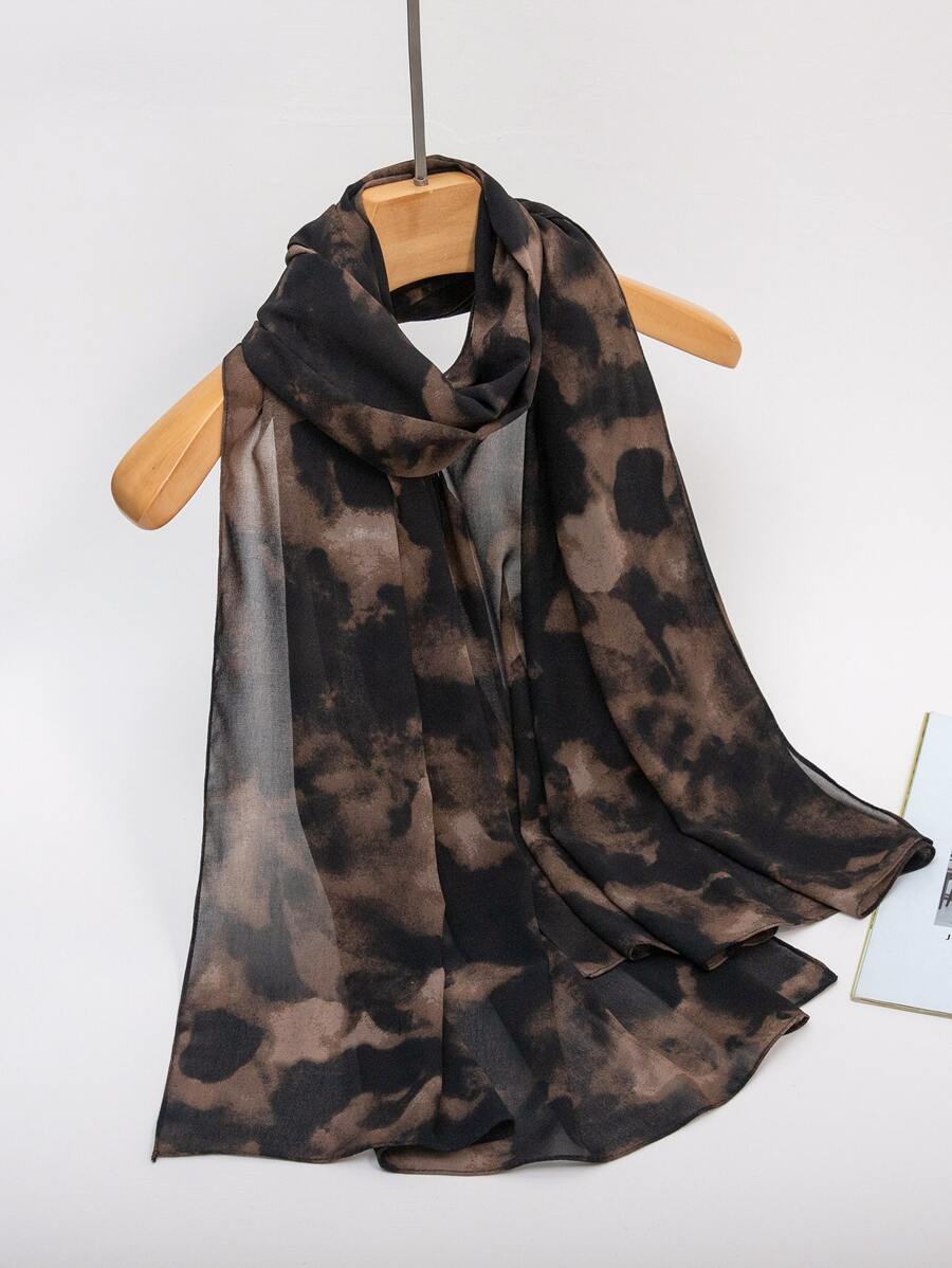 1pc Tie-Dye Printed Women Scarf Headband, Casual Streetwear Fashion Headscarf, Suitable For Daily Wear - Coffee Brown - View 1