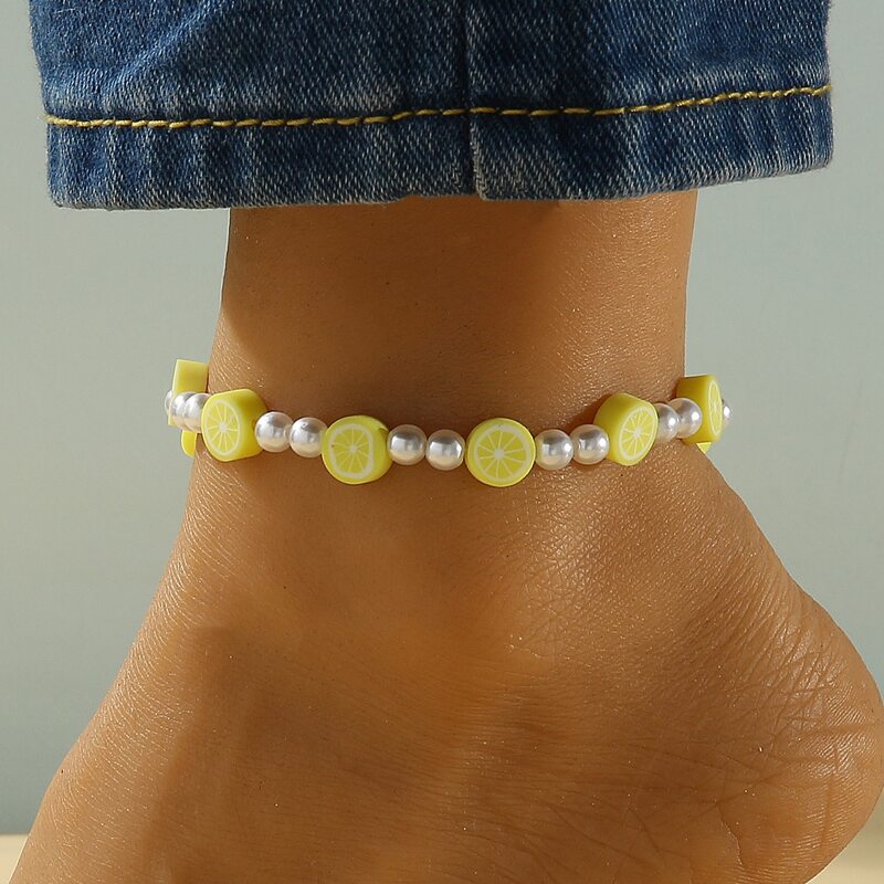 

Fruit Decor Faux Pearl Beaded Anklet, Yellow