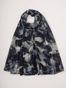 1条扎染印花女士围巾头巾，休闲街头时尚头巾，适合日常佩戴 - 黑色 - 查看 2