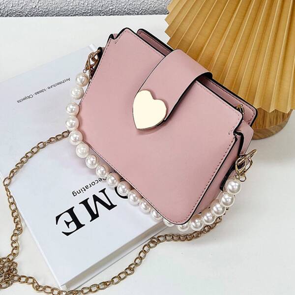 

Girls Heart & Pearls Decor Square Bag, Pink