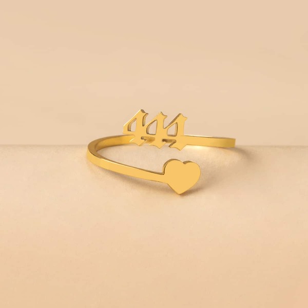 

Number & Heart Decor Cuff Ring, Gold
