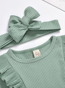 Baby Girl Ruffle Bodysuit & Floral Trousers & Headband - Multicolor - View 4