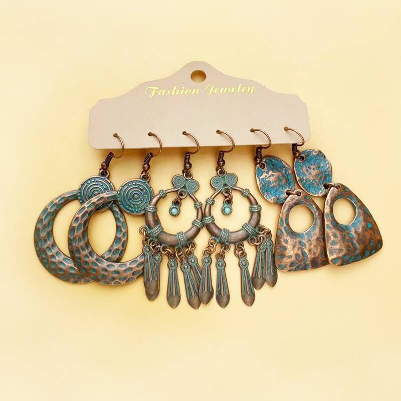 

3pairs Geo Drop Earrings, Multicolor