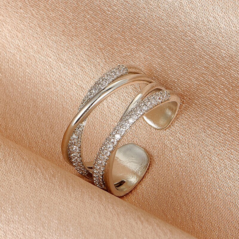 

Rhinestone Decor Cuff Ring, Silver