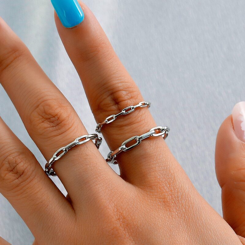 

3pcs Chain Design Ring, Silver