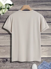 Manfinity Homme Hombres Camiseta con estampado de letra de cuello redondo - Caqui - Ver 2