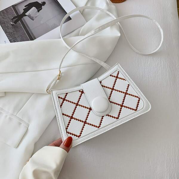 

Geometric Pattern Crossbody Bag, White