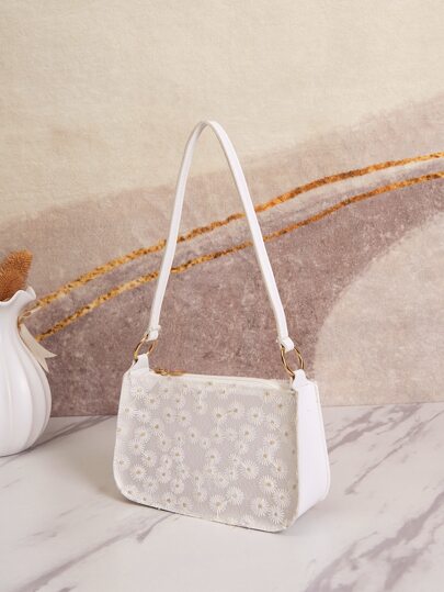 Borsa quadrata trasparente impermeabile,leggera,casual per affari con ricamo floreale per ragazze adolescenti,donne studentesse universitarie,neofiti e lavoratori che indossano abiti professionali per ufficio,università,lavoro e tempo libero,perfetta per i festival musicali