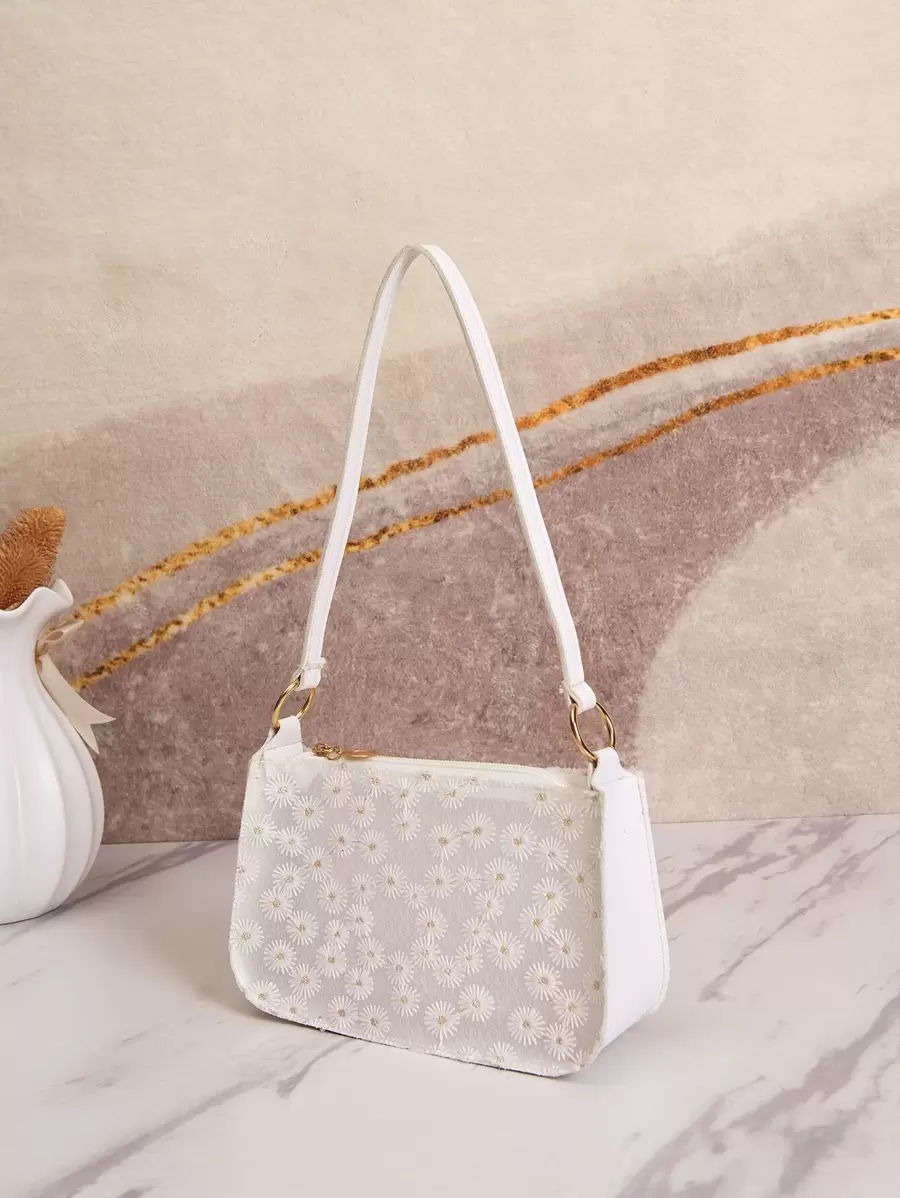 Waterproof,Lightweight,Business Casual Clear Flower Embroidery Square Bag For Teen Girls Women College Students,Rookies & White-Collar Workersfor Office,College,Work ,Business,Commute, Perfect For Music Festival