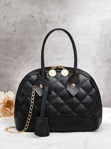 Mini Minimalist Quilted Chain Dome Bag - Black - View 1