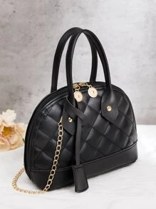 Mini Minimalist Quilted Chain Dome Bag - Black - View 2