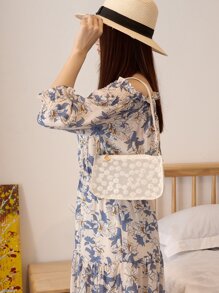 Waterproof,Lightweight,Business Casual Clear Flower Embroidery Square Bag For Teen Girls Women College Students,Rookies & White-Collar Workersfor Office,College,Work ,Business,Commute, Perfect For Music Festival