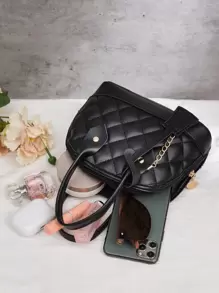 Mini Minimalist Quilted Chain Dome Bag - Black - View 3