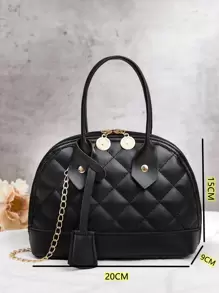 Mini Minimalist Quilted Chain Dome Bag - Black - View 4