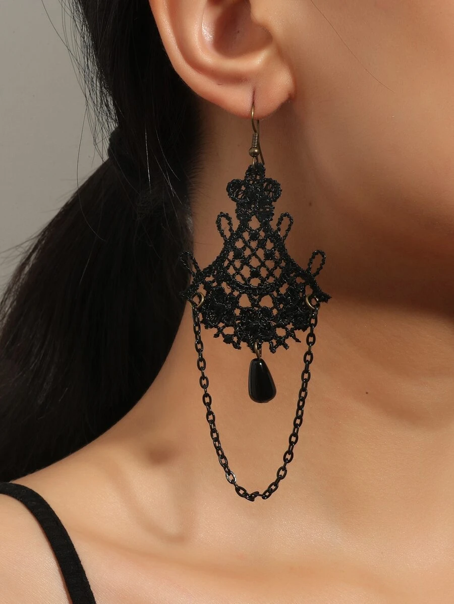 釘珠耳墜 - 黑色 - 查看 1