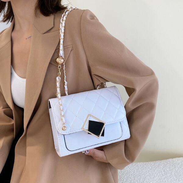 

Quilted Flap Shoulder Bag, White