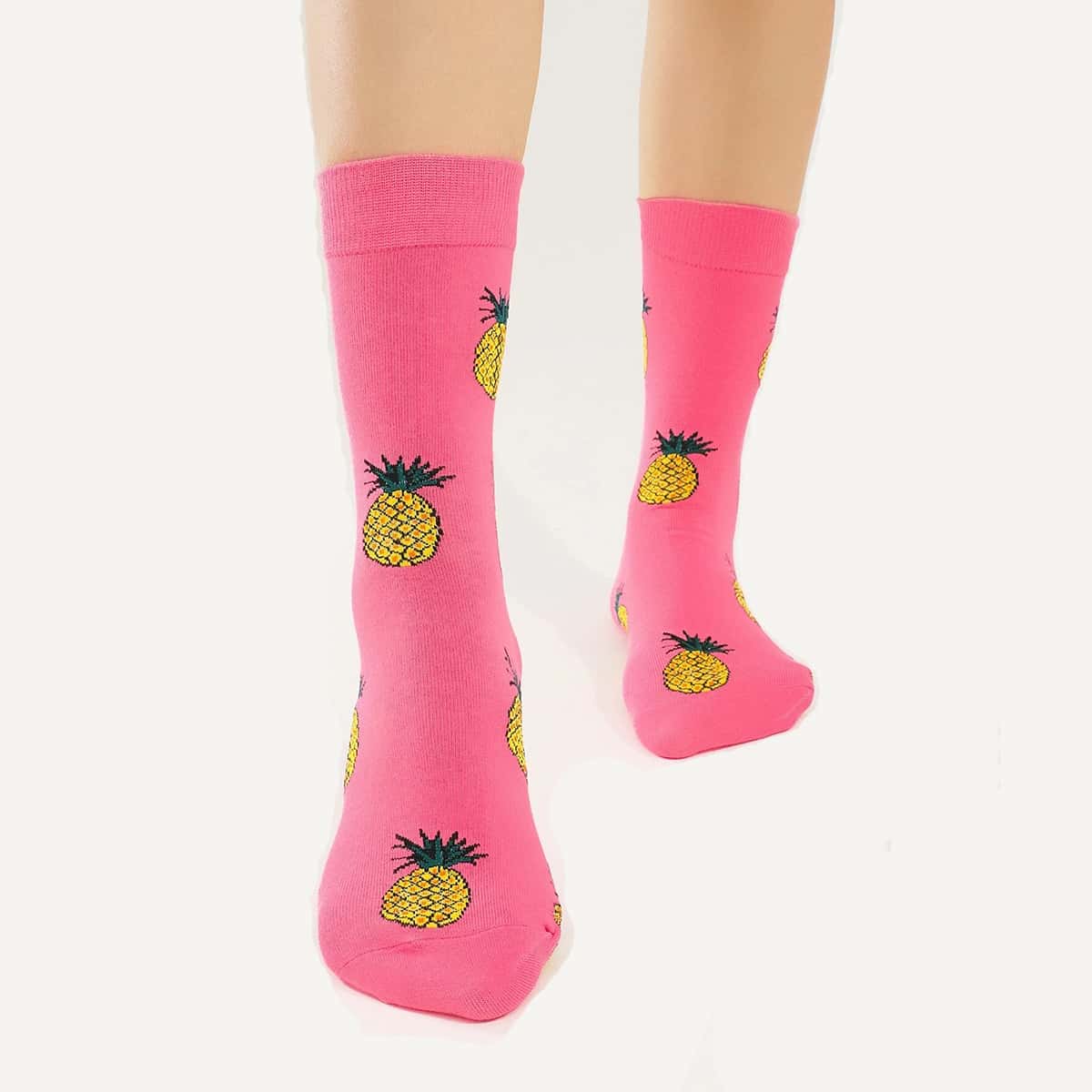 

Fruit Pattern Crew Socks, Hot pink