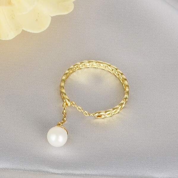 

14K Gold Plated Faux Pearl Charm Ring