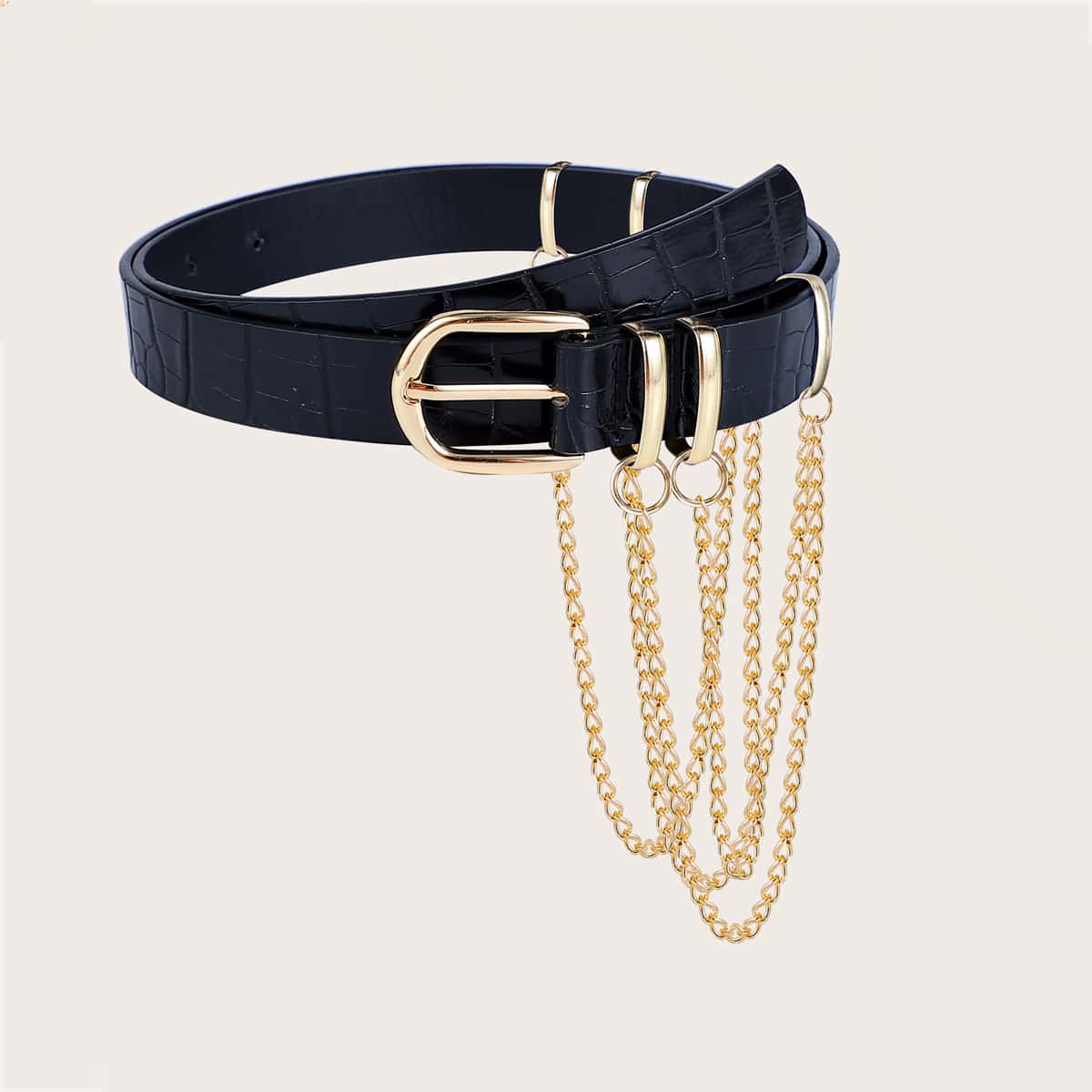 

Chain Decor Buckle Belt, Black