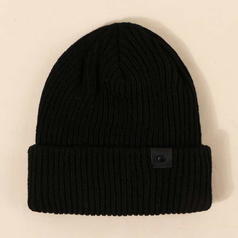 

1pc Solid Knit Hat, Black