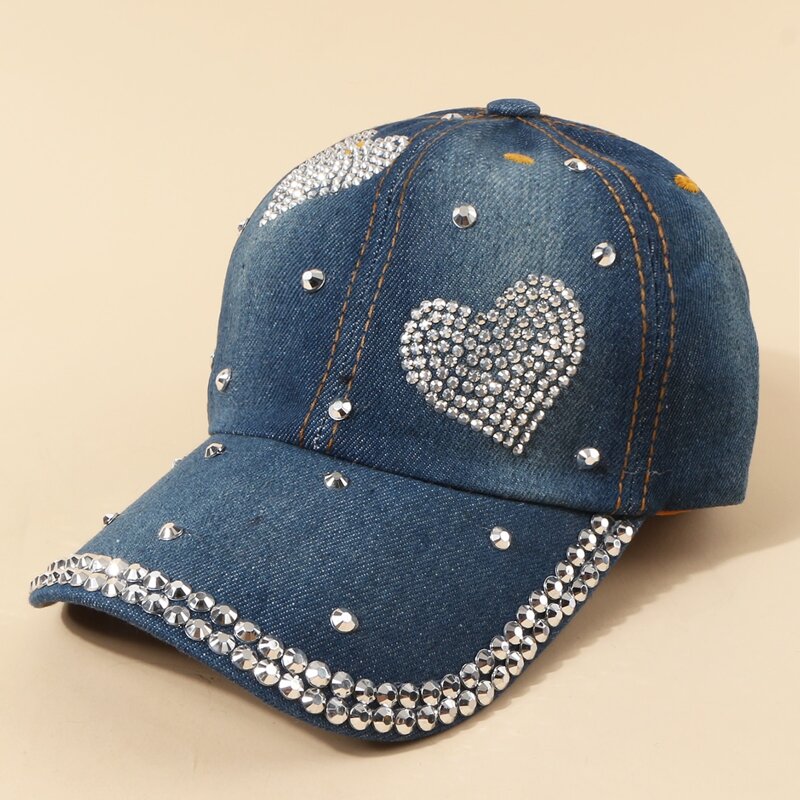 

Rhinestone Decor Baseball Cap, Blue