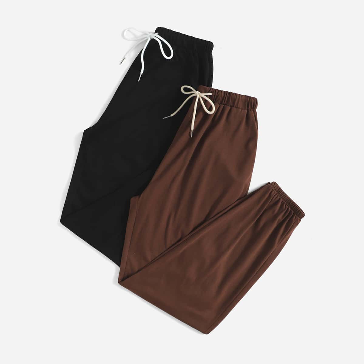 

2pcs Solid Drawsring Sweatpants, Multicolor