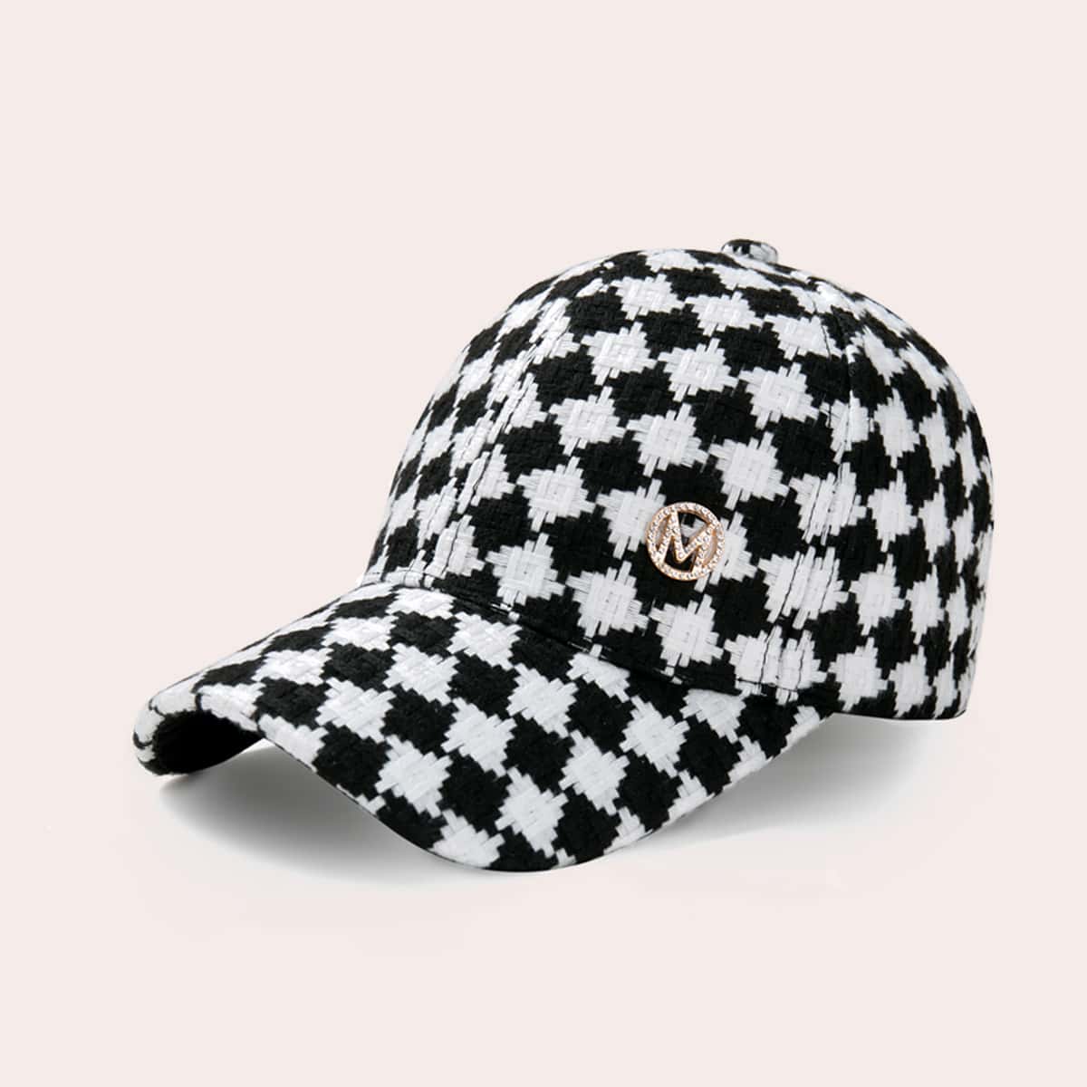 

Plaid Pattern Braided Baseball Cap, Black and white